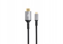 Kábel, USB-C/HDMI 2.0, fonott, 1,5 m, AVAX "AV9021", fekete-alumínium